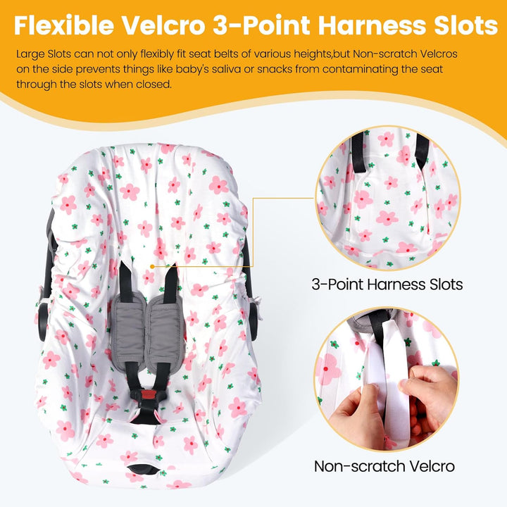 Infant Car Seat Cover Liner, Universal Fit Carseat Protective Cover, Made of 100% Cotton - Breathable Prevent Wear & Dirt Suitable Travel Systems (0-12M), Easy to Clean, Machine Washable, Pink