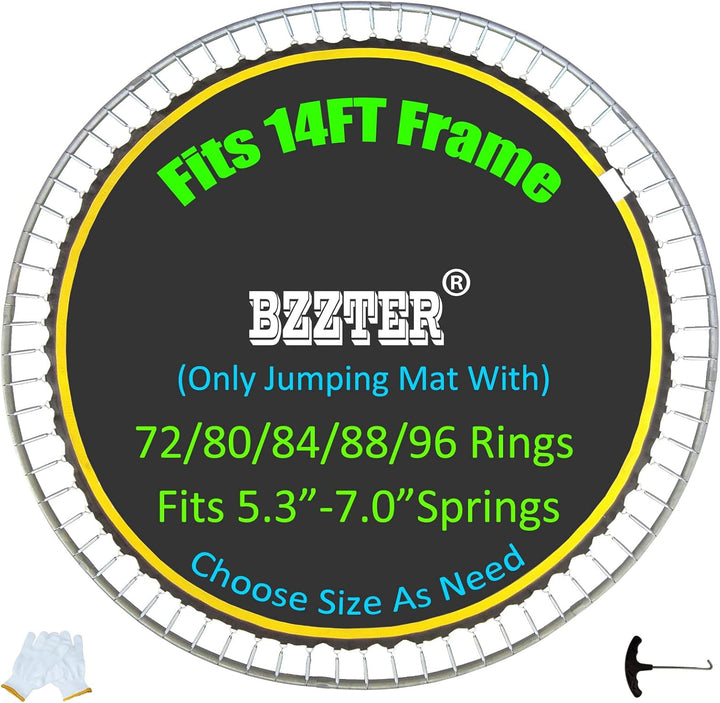 Trampoline Replacement Mat,Mat Diameter:11.97-12.56Ft,Fits 14Ft Trampoline Frame,With 72 80 84 88 96 Rings for Choose,Fits 5.3-8.5 Inch Springs(Need to Choose),Spring and Frame Not Include.