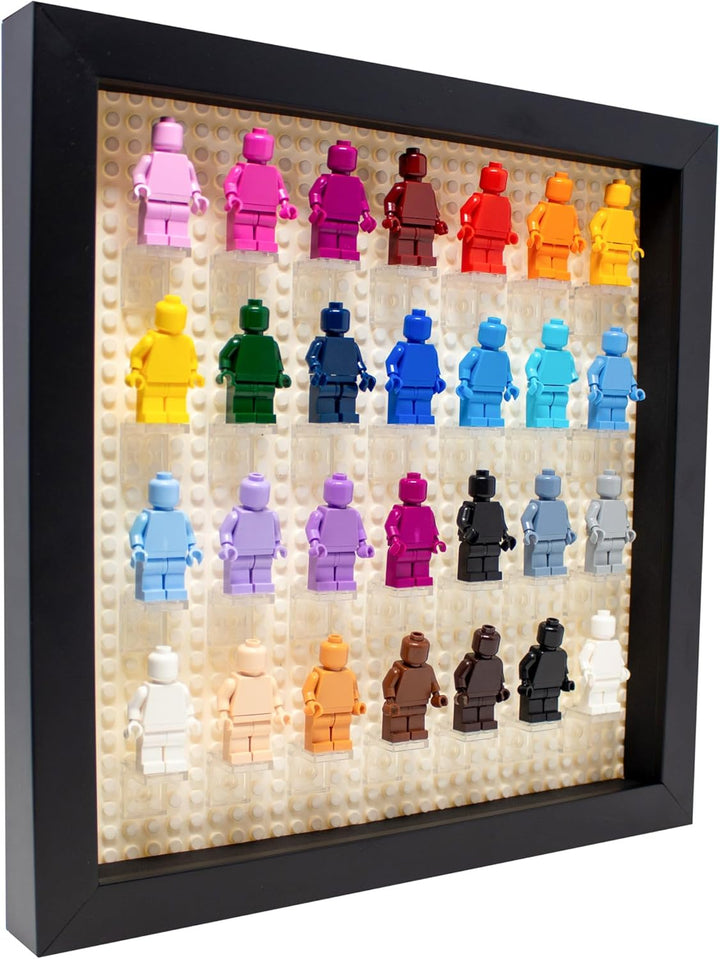Figurine Display Case 10X10 Black Shadow Box for Miniature Figures 10X10 Black Wood Shadow Box with Black Base to Display up to 28 Block Figures