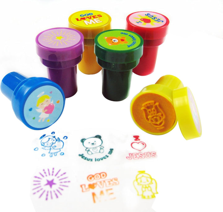 50 Pcs Religious Assorted Stampers for Kids Religious Prizes Carnival Prizes Vacation Bible School Sunday School Prizes
