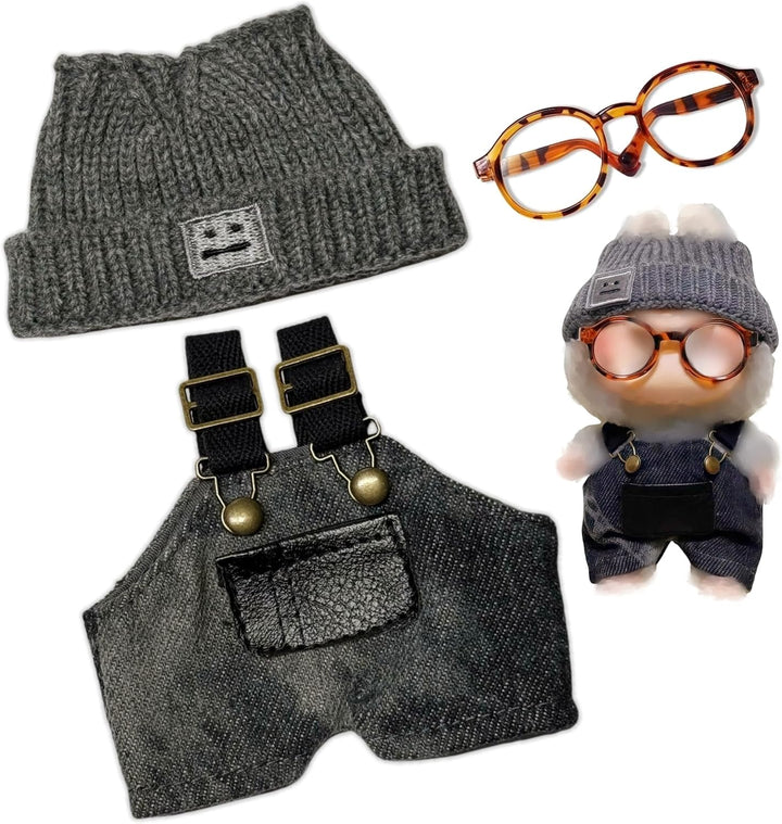 3-Piece Handcrafted Crochet Doll Clothes - Compatible with Labubu 5.91-6.7Inch (15-17Cm) Dolls as Accessories, Premium Dolls Outfit with Accessories, Hand Crocheted Hat, Sweaters, Bag (Maillard Brown)