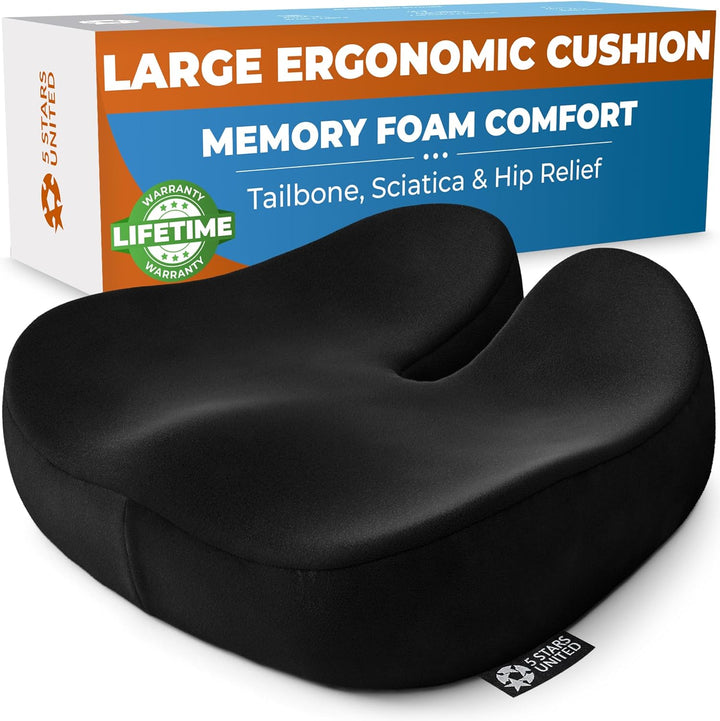 Seat Cushion for Tailbone Pain Relief – Memory Foam Lifting Pillow for Coccyx, Hip, Hemorrhoid, Sciatica & Post-Surgery Recovery – Wheelchair, Car, Desk, Gaming & Office Chairs, Black