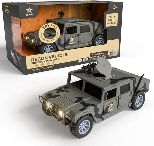 U.S. Army Recon Vehicle, Military Vehicle Toys, Army Battle Truck, with Light & Sound, Roof Hatch Open & Close Features, and More. Perfect for Gift for Kids