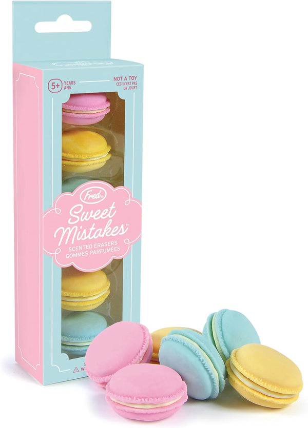 Sweet Mistakes Macaron Erasers, Set of 6, Scented, Fun for School, Home, or Office
