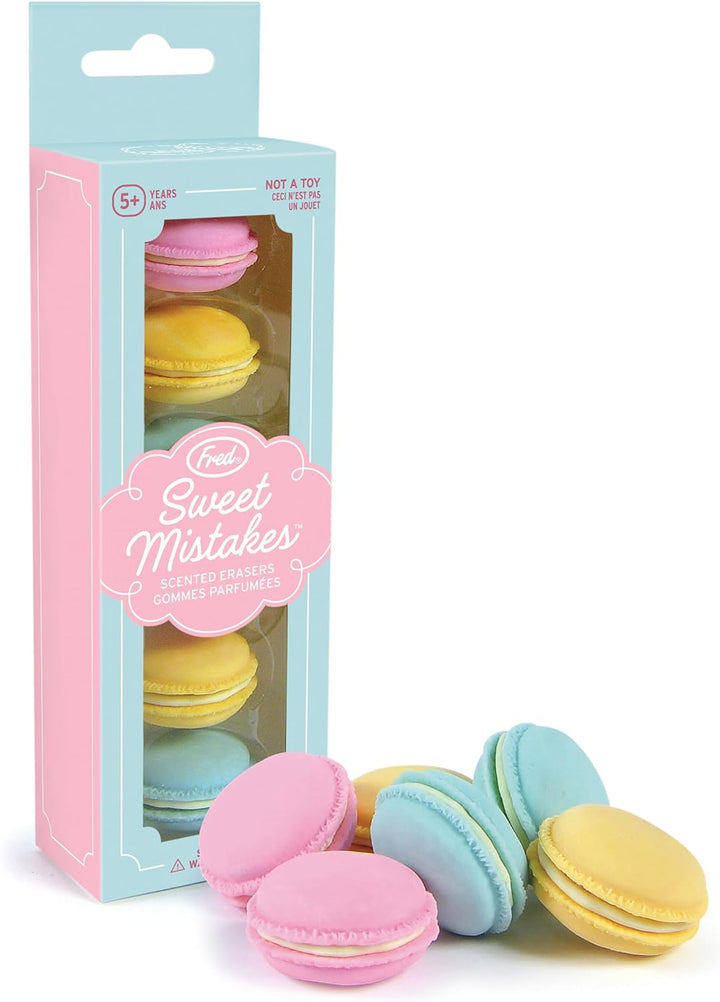 Sweet Mistakes Macaron Erasers, Set of 6, Scented, Fun for School, Home, or Office