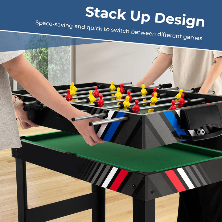 4 in 1 Multi Game Table, 49" Combo Game Table with Foosball Table, Pool Billiards, Air Hockey & Table Tennis for Kids Adults Family Game Room