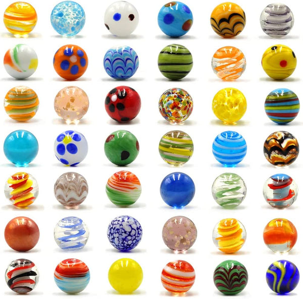 42Pcs Marbles for Kids Enthusiasts 0.63 Inch Small Handmade Glass Decoration Bulk Set for Marble Games Toy Cool Colored Unique Marbles