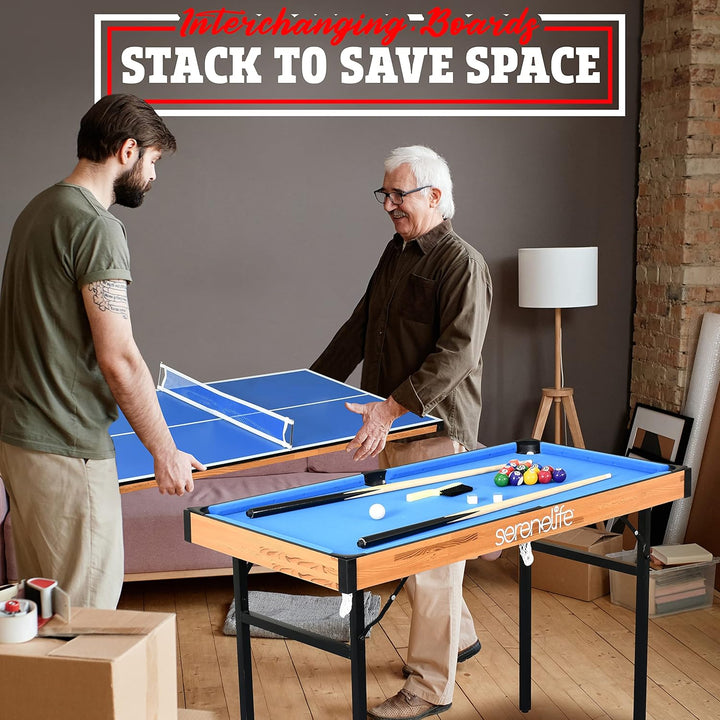 4 in 1 Multi Game Table, 4’X2’ Folding Portable Sports Arcade Games with Accessories, Ping Pong, Air Hockey, Pool Billiards, and Shuffleboard, for Indoor, Outdoor, All Ages