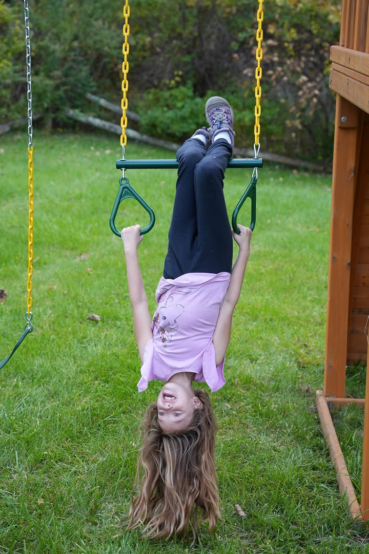 Heavy-Duty Ring Trapeze Bar Combo, Large 20" Trapeze Swing Bar with Triangular Gymnastic Rings and Pinch-Free Coated Swing Chains 43" Long