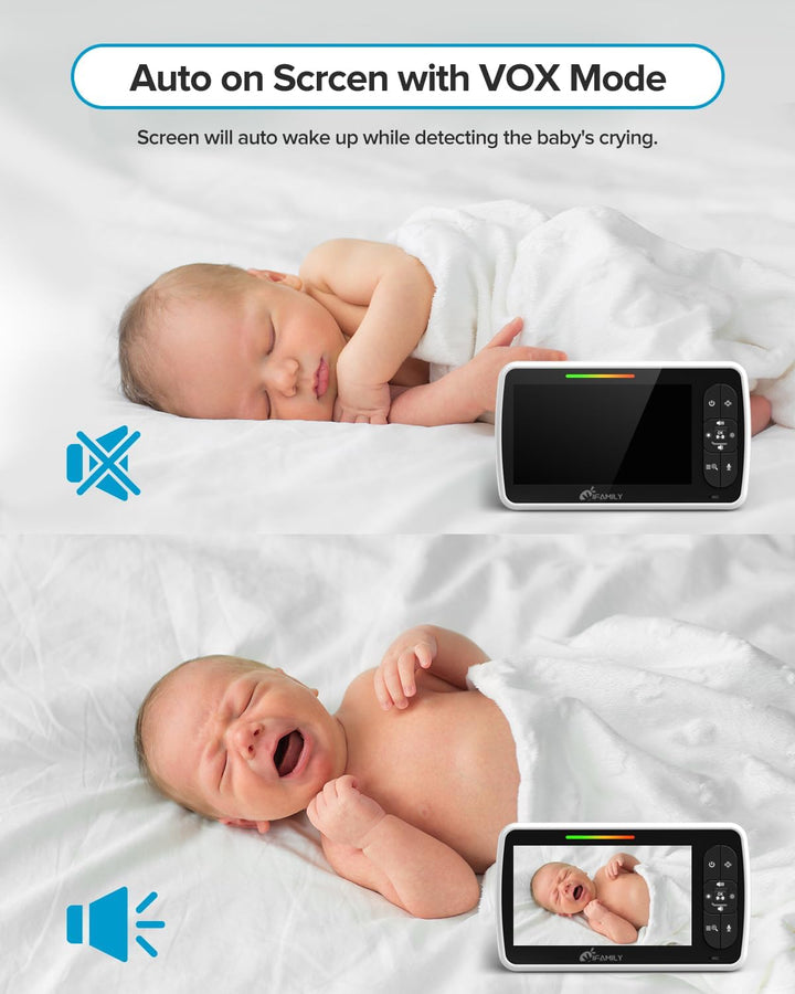 Baby Monitor - Large 5" Screen with 30Hrs Battery Life - Remote Pan-Tilt-Zoom;No Wifi, Two-Way Audio, Night Vision, Temperature, Lullabies, 960Ft Long Range Baby Monitor with Camera and Audio