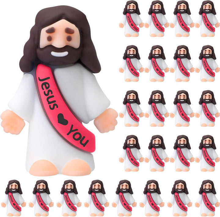 25 Pcs Little Jesus Figures Original Design Jesus Love You Mini Rubber Toys to Hide and Seek Religious Party Favors Sunday School Baptism Gifts(Lively Colors)
