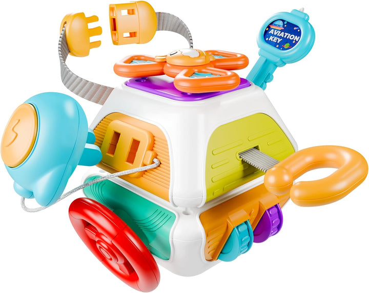 10 in 1 Baby Busy Board Cube, Montessori Sensory Toy Toddler 1-3, Infant Carseat Plane Travel, Kid Education Learning Activity, Birthday Gift 6 9 10 12 18 Month 1 2 Year Old Boy Girl