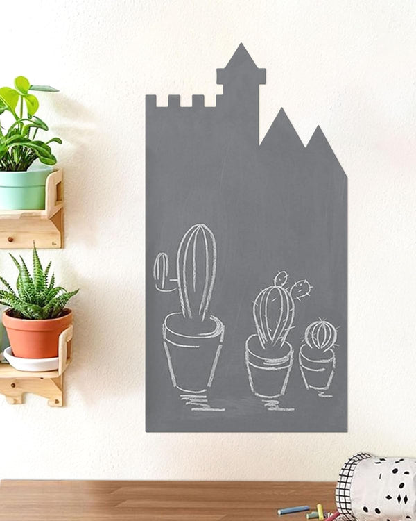 Magnetic Wall Decal for Kids, Magnetic Chalkboard Contact Paper for Wall, Playroom Essentials, Includes Dustless Chalks, Chalk Holder, Wipe Cloth, Stickers (Grey Castle, 22.8" X 46.5")
