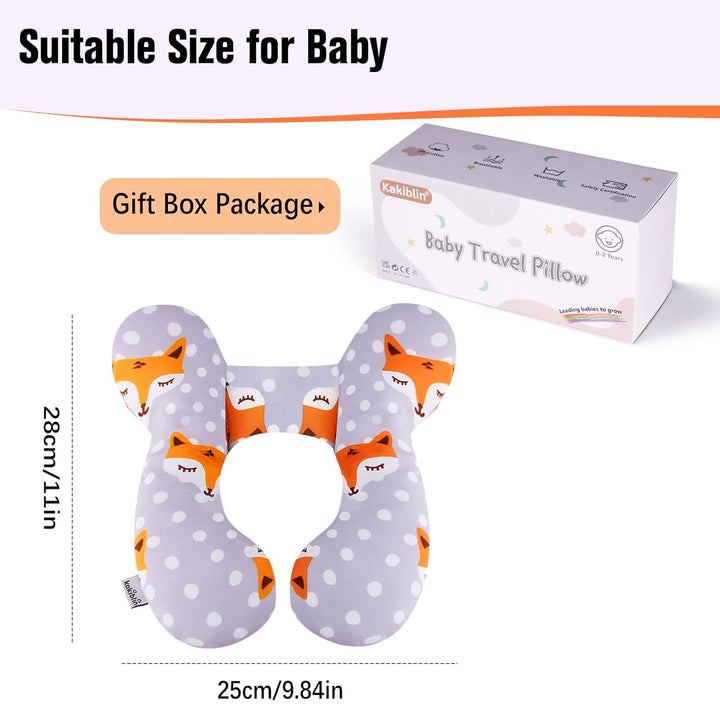 Baby Travel Pillow,Baby Neck Pillows for Car Seat,Upgraded Baby Head Pillow,Toddler Head and Neck Baby Support Pillow for Car Seat, Pushchair,Travel (Gray Fox)