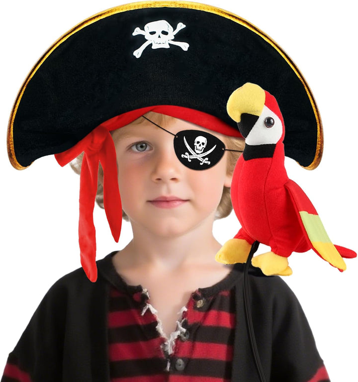 Fokes 2 Pieces Pirate Hat Skull Print Pirate Captain Costume Cap - Pirate Accessories Funny Party Hat Caribbean Fancy Dress