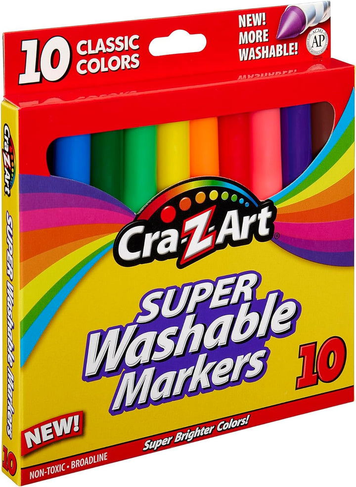 Classic Super Washable Markers, Broad Tip, Assorted Barrel, Assorted Ink, Pack of 10 Markers