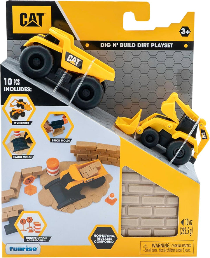 Construction Toys, Dig N' Build Dirt Playset with 10 Oz of Compound, 2 Little Machine Vehicles, Ages 3+