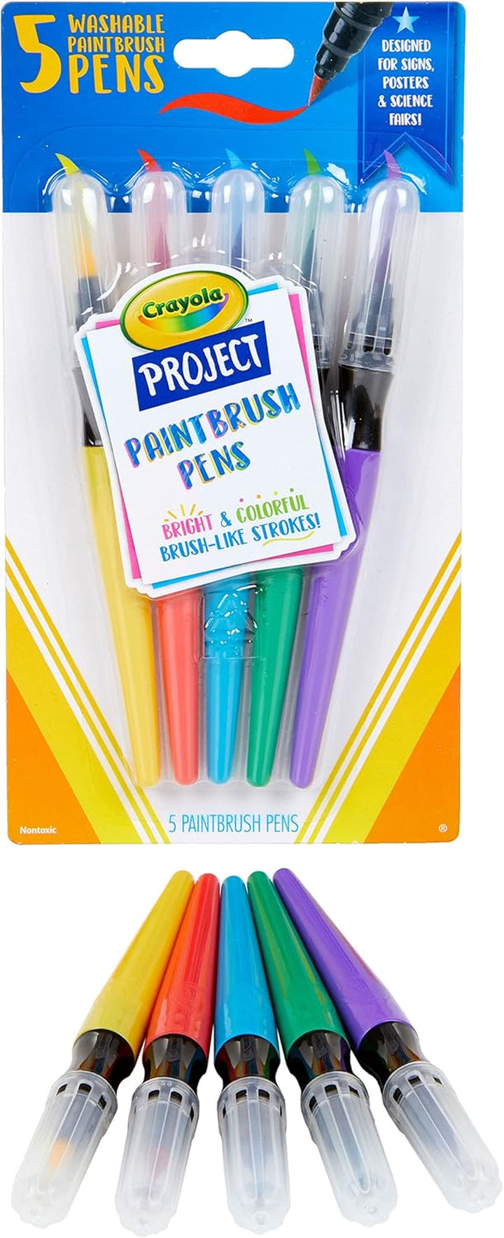 Washable No Drip Paint Brush Pens, Paint Set for Kids, 5 Ct
