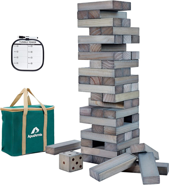 54 PCS Tumble Timber Set [Up to 3.2FT], Pine Wooden Tumble Tower Game with Dice and Scoreboard Set - Classic Block Stacking Board Game for Teens Children Teenagers