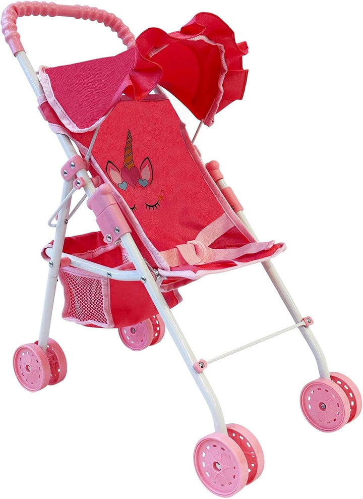 My First Doll Stroller with Basket & Heart Design Foldable Doll Stroller, Pink
