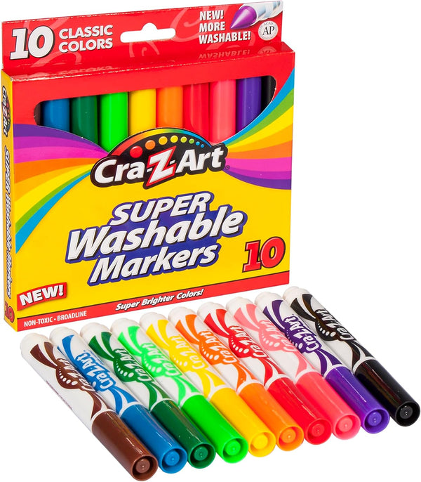Classic Super Washable Markers, Broad Tip, Assorted Barrel, Assorted Ink, Pack of 10 Markers