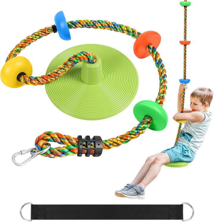 Climbing Rope with Platforms and Disc Swing Seat Set Playground Accessories Including Bonus Hanging Strap & Carabiner Tree Swing for Kids Rope Swings for Tree