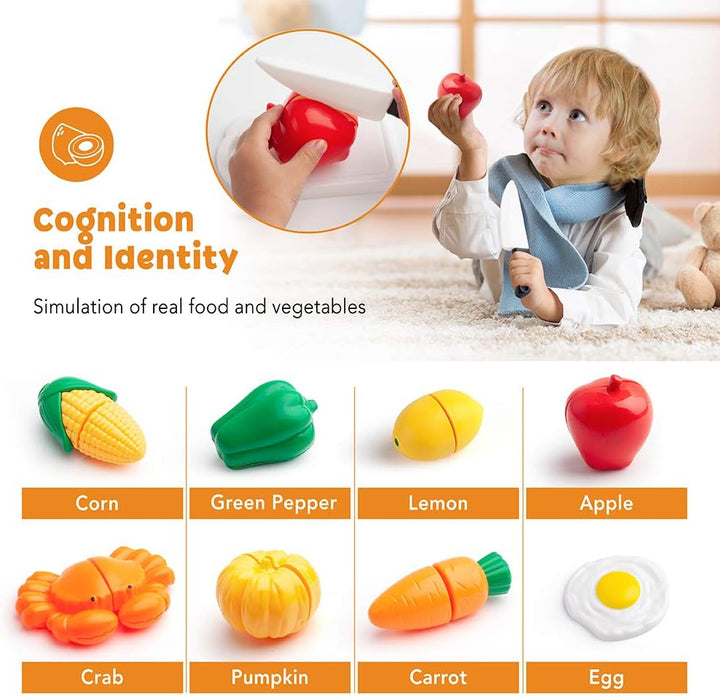 Kids Pretend Play Kitchen Accessories Set, Toddlers Pots and Pans Cookware Playset, Kids Cooking Toys with Utensils, Knife, Cutting Food Kitchen Playset for Girls and Boys Age 2 3 4 5 6 7