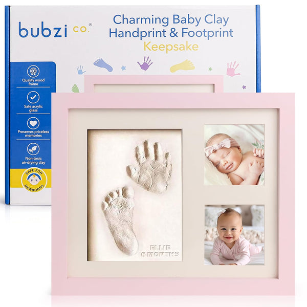 Footprint & Handprint Keepsake Frame, Baby Memory Display, Nursery Decor, Baby Registry Must-Have, New Parent Gift (Ballet Pink)