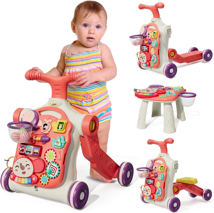 5 in 1 Baby Push Walker for Baby Boy, Activity Center Learning to Walk, Sit to Stand, Early Learning Push Toys for Infant 12 Months, Walking Toys Gift for Toddler Boys, Blue