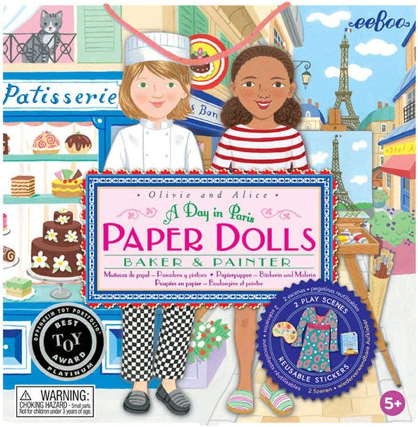 : Baker and Painter Paper Dolls Reusable Set, Allows for Creativity and Imagination, Heavy Duty Board, for Ages 5 and Up, Comes with a 2 Sided-Stand up Scene