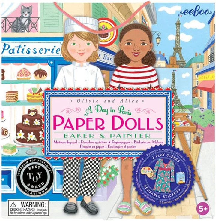 : Baker and Painter Paper Dolls Reusable Set, Allows for Creativity and Imagination, Heavy Duty Board, for Ages 5 and Up, Comes with a 2 Sided-Stand up Scene