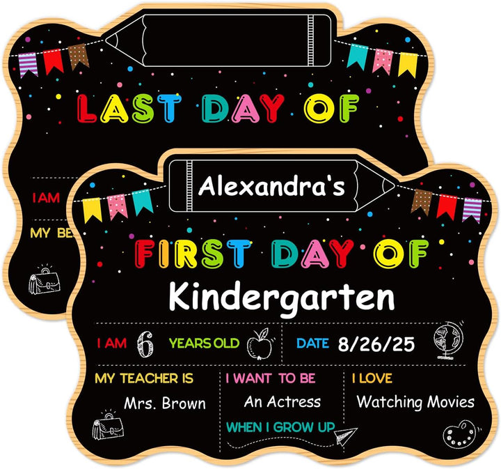 First&Last Day of School Sign - Apple Shape Reusable Erasable Double Sided Board Props for Preschool Kindergarten Kids Back to School Supplies Gifts