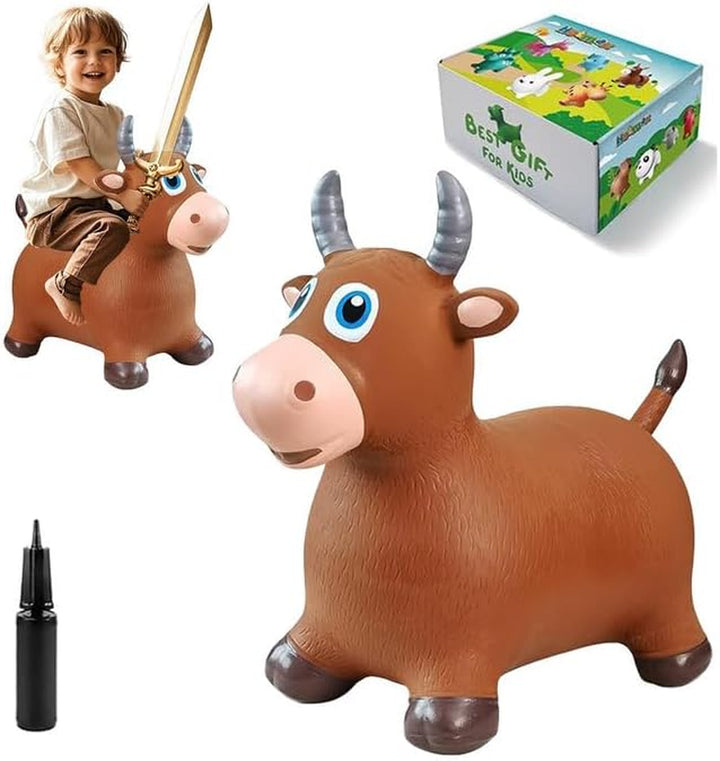Bouncy Cow Hopping Horse Toys, Inflatable Bouncing Animal Hopper for Toddlers or Kids, Ride on Jumping Farm Toys for Boy or Girl Birthday Gift 2 3 4 Year Old (White Cow)