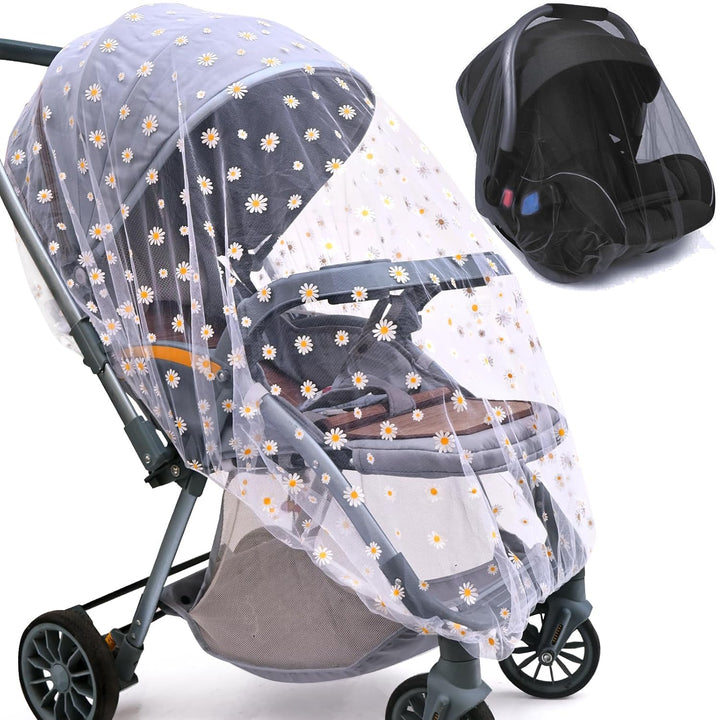 Baby Stroller Mosquito Net (2 Pack) - Durable Mesh Protection for Bassinets, Cradles, Playards, Pack N Plays & Portable Mini Cribs | Breathable Universal Fit Insect Barrier (Black)
