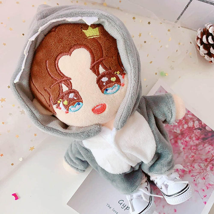 Shark Clothes 20Cm(7.8In) Plush Doll Clothes Onesies + Shoe 2-Piece Set Gray Pajamas (Gray)