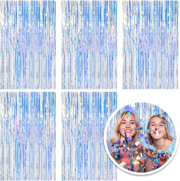 2 Pack Blue Streamers Party Decorations Fringe Backdrop Ocean Themed Decorations Foil Curtain Backdrop Blue Birthday Ocean Party Decor Supplies