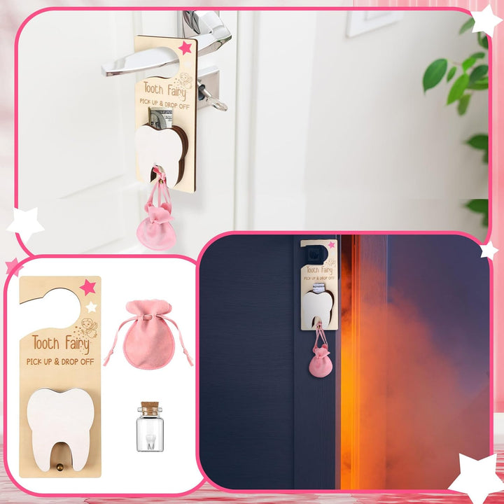 Tooth Fairy Holder Bag Hanger with Money Slot Keepsake Bottle Velvet Pouch Tooth Fairy Box Encourage Gift for Lost Teeth Boy Girl Milk(Classic,Pink)