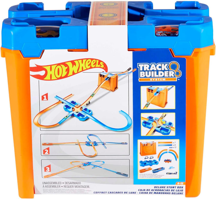 Toy Car Track Builder Playset, Deluxe Stunt Box with 25 Component Parts & 1:64 Scale Vehicle (Amazon Exclusive)