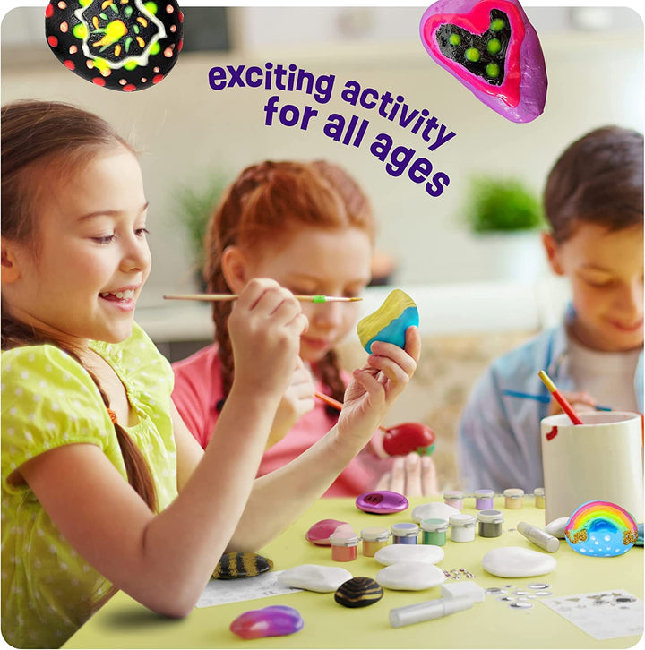 Kids Rock Painting Kit - Glow in the Dark - Arts & Crafts Gifts for Boys and Girls Ages 6-12 - Craft Activities Kits - Creative Art Toys for 6, 7, 8, 9, 10, 11 & 12 Year Old Kid