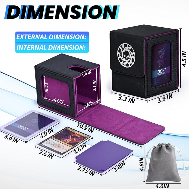 Card Deck Box for MTG with Commander Display for 100+ Double Sleeved Cards, Magnetic Card Storage Box Fits for TCG Sports Trading Cards (Black&Purple)