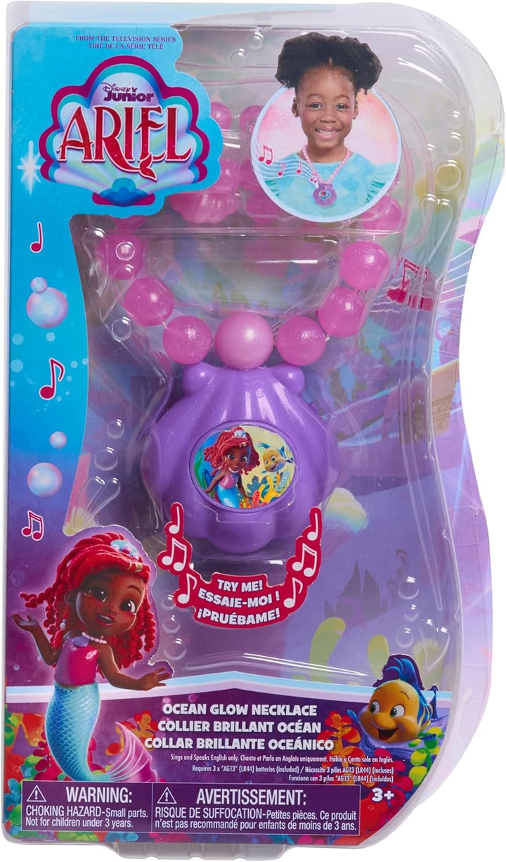 Disney Junior Ariel Ocean Glow Necklace with Lights and Sounds, Dress up and Pretend Play, Kids Toys for Ages 3 up by