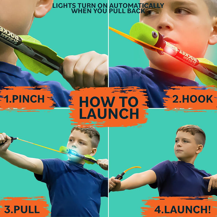 Light up Foam Rocket Toys for Kids: Best LED Rocket Launcher Slingshot Lights up & Makes Noise! for Boys & Girls. Outdoor Toy Party Favors Pool Toys & Great Gifts for Ages 8 9 10 11 12 13