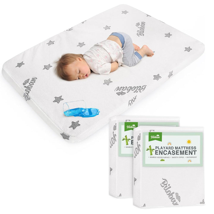 Pack and Play Mattress Protector Cover Zipper, Compatible with Graco Pack N Play &Dream on Me &Pamo Babe Playard Mattress to 1.5 Inches, Waterproof Viscose Made from Bamboo Playard Mattress Encasement
