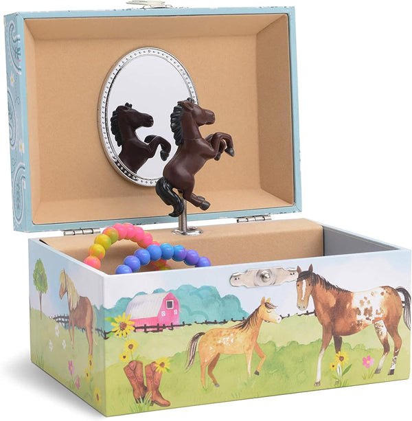 Jewelry Box for Girls by  - Barn Design Musical Jewelry Box with Spinning Horse Doll - Pony Stuff for Girls, Horse Gift for Kids, Equestrian Keepsake for Ages 2 up - Home on the Range Tune