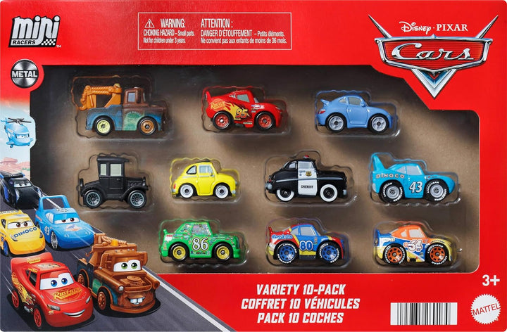 Disney Pixar Cars Toy Vehicles 10-Pack, Set of 10 Mini Racers of Favorite Characters from the First Cars Movie (Styles May Vary)