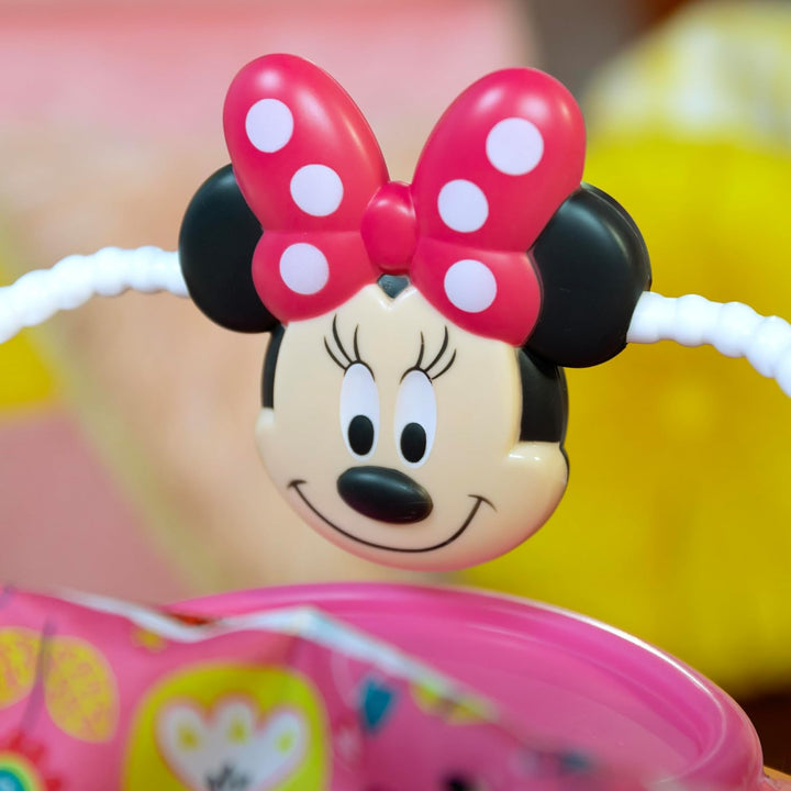 Disney Baby MINNIE MOUSE Peekaboo Baby Activity Center Jumper with 8 Toys, Lights & Sounds, 360-Degree Seat, 6-12 Months (Pink/Blue)
