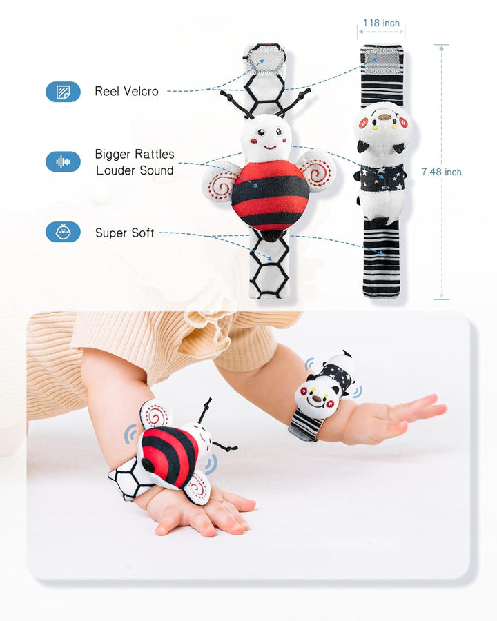 High Contrast Baby Toys Infant Rattle Socks and Wristband Set, Ideal Baby Sensery Toy Gifts for Newborn 0-12 Months, Perpect Black and White Toys for Boys and Girls as Baby Shower Gifts