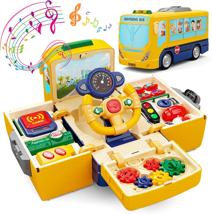 School Bus Toy with Sound and Light, Simulation Steering Wheel, Toddlers School Bus with Music Education, Gift for 1-3-5 Boys & Girls