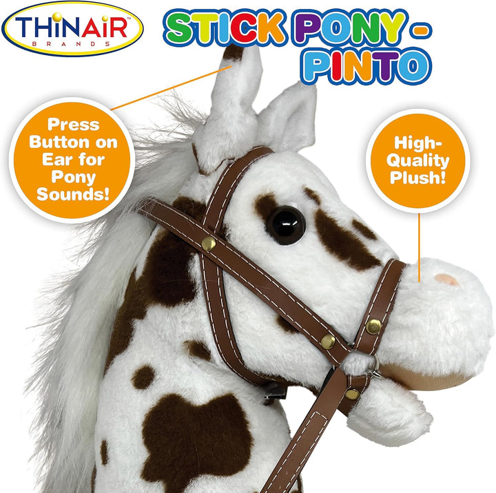 Stick Horse | Plush Handcrafted Hobby Horse | Stick Pony Provides Fun Pretend Play for Toddlers & Preschoolers | Handsewn, Wood, Sound Effects | Pinto Style