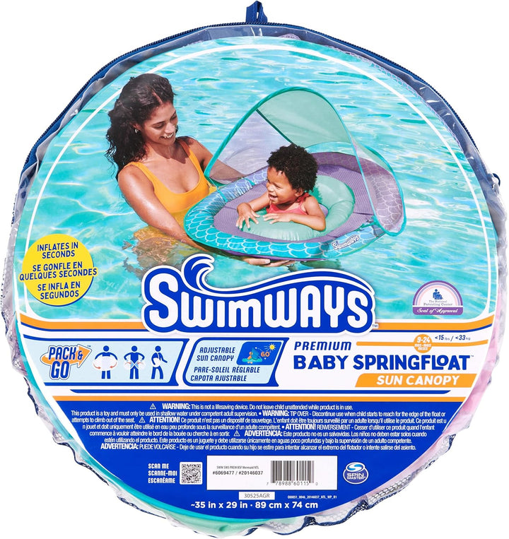 Baby Spring Float with Adjustable Canopy and UPF Sun Protection, Blue Lobster